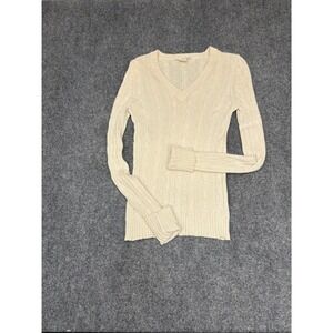 Evelyn Grace Cashmere Sweater Women Small Cream Cable Knit V-Neck Long Sleeve